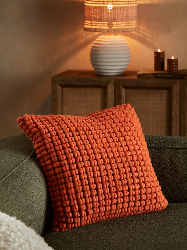 Orange 59 x 59cm Global Bobble 100% Cotton Cushion - Image 1 of 5