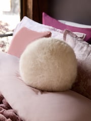 Ivory Cosy Faux Fur Ball Cushion - Image 1 of 5
