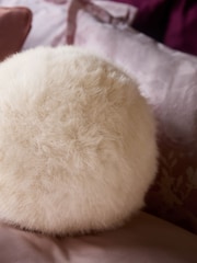 Ivory Cosy Faux Fur Ball Cushion - Image 2 of 5