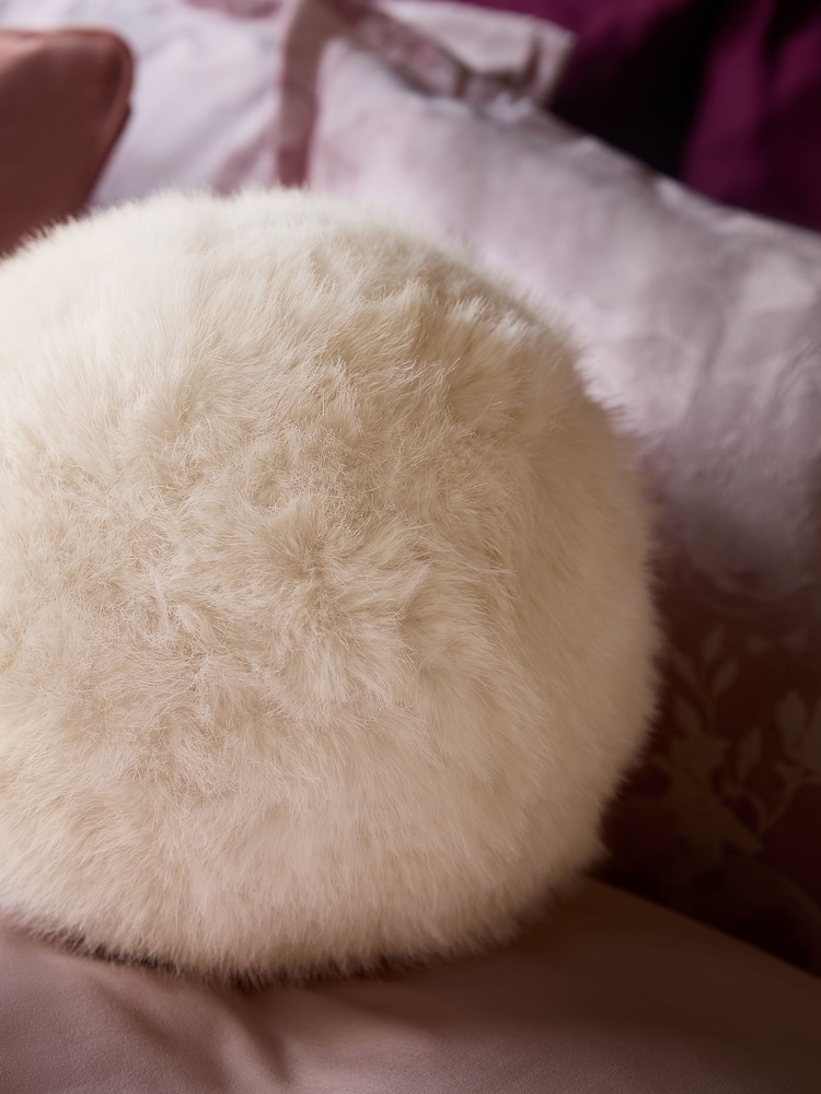 Ivory Cosy Faux Fur Ball Cushion - Image 2 of 5