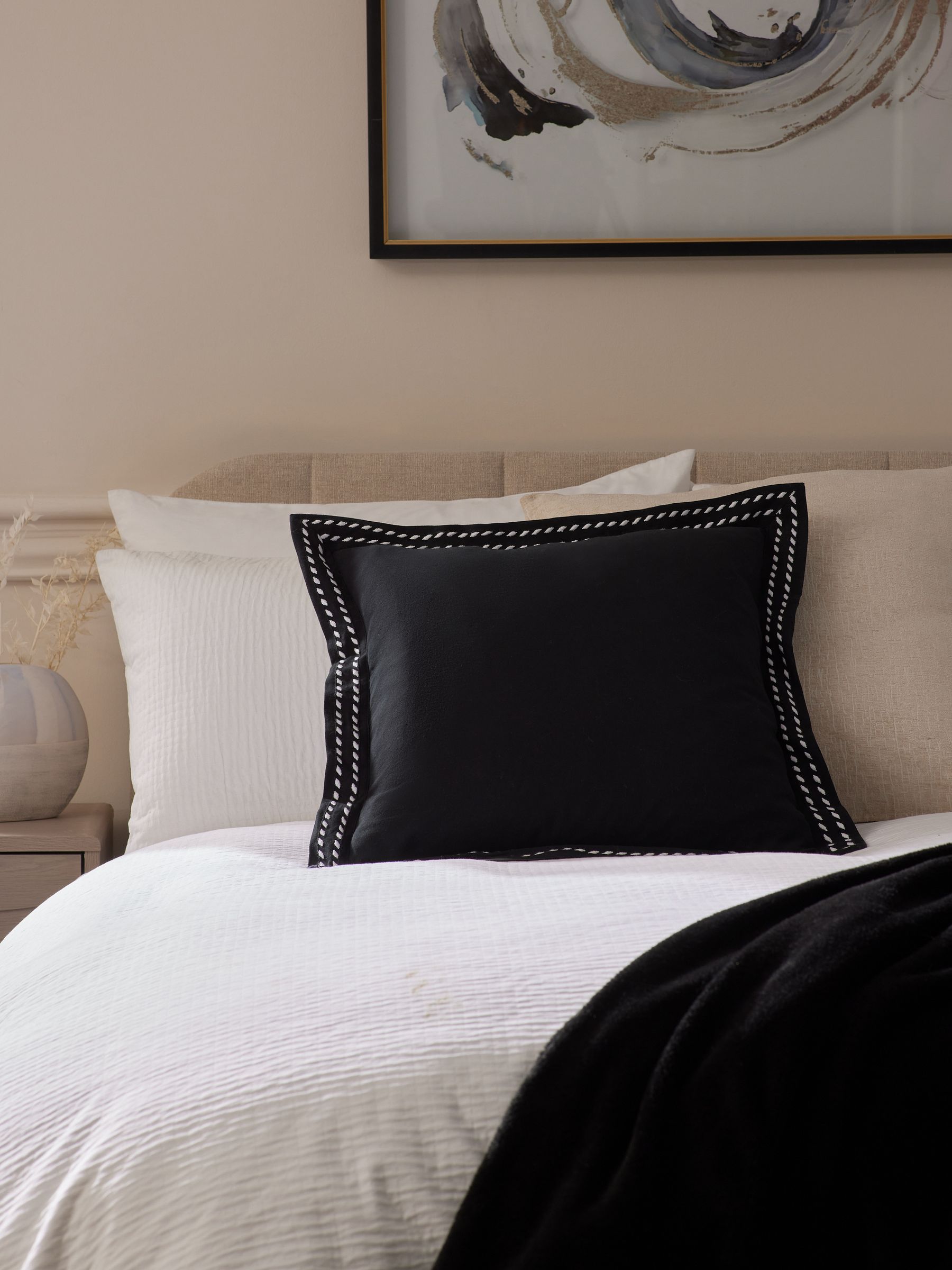 Black 50 x 50cm Lulworth Stitched Flange 100% Cotton Cushion - Image 1 of 5