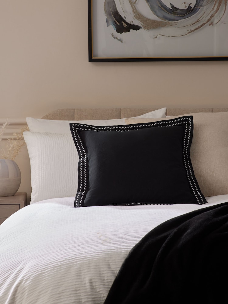 Black 50 x 50cm Lulworth Stitched Flange 100% Cotton Cushion - Image 1 of 5