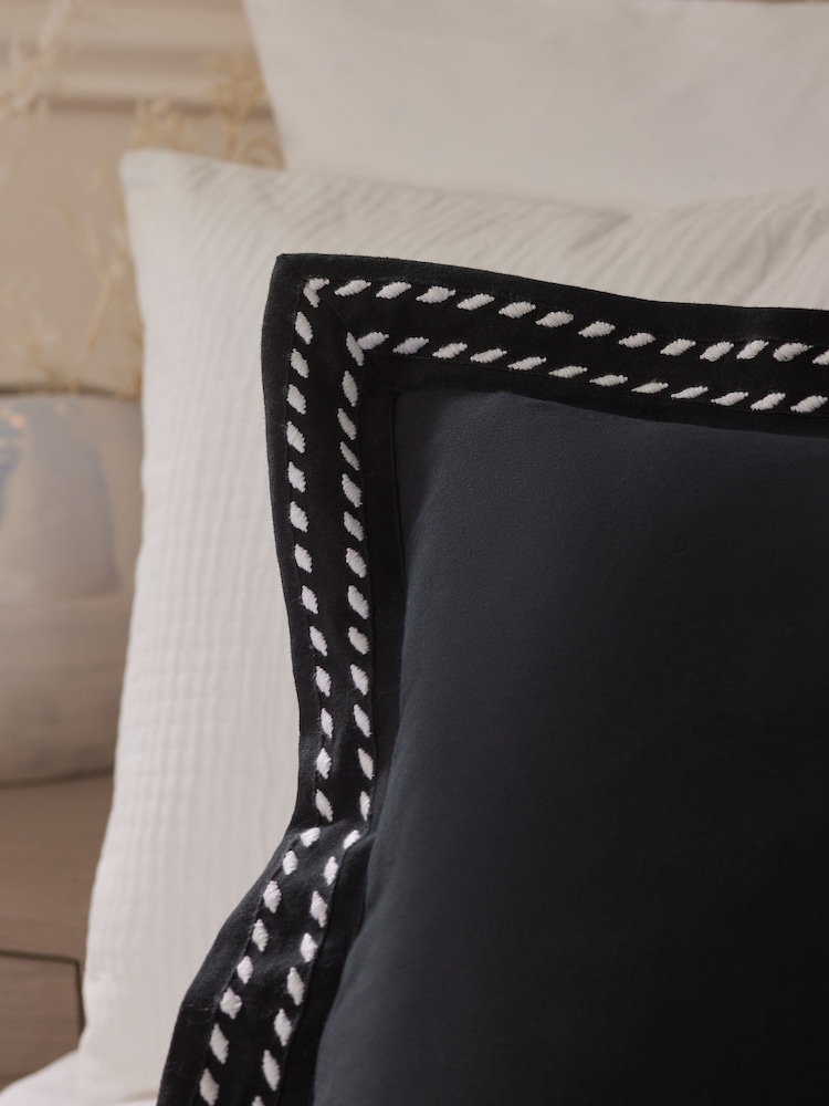 Black 50 x 50cm Lulworth Stitched Flange 100% Cotton Cushion - Image 2 of 5
