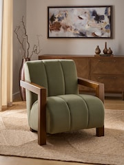 Soft Velvet Sage Green Bronx Frame Emmett Ribbed Wooden Accent Chair - Image 1 of 1