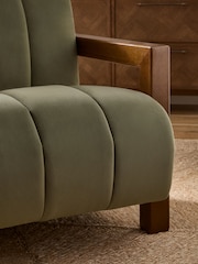 Soft Velvet Sage Green Bronx Frame Emmett Ribbed Wooden Accent Chair - Image 2 of 10