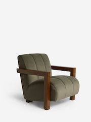 Soft Velvet Sage Green Bronx Frame Emmett Ribbed Wooden Accent Chair - Image 3 of 10