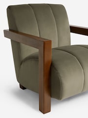 Soft Velvet Sage Green Bronx Frame Emmett Ribbed Wooden Accent Chair - Image 9 of 10