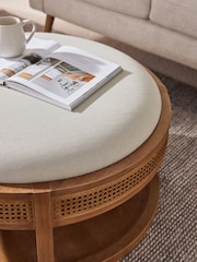 Bronx Frame Contemporary Tweed Linen Natural Abel Wooden Rattan Coffee Table - Image 3 of 9