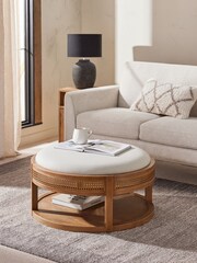 Bronx Frame Contemporary Tweed Linen Natural Abel Wooden Rattan Coffee Table - Image 4 of 9