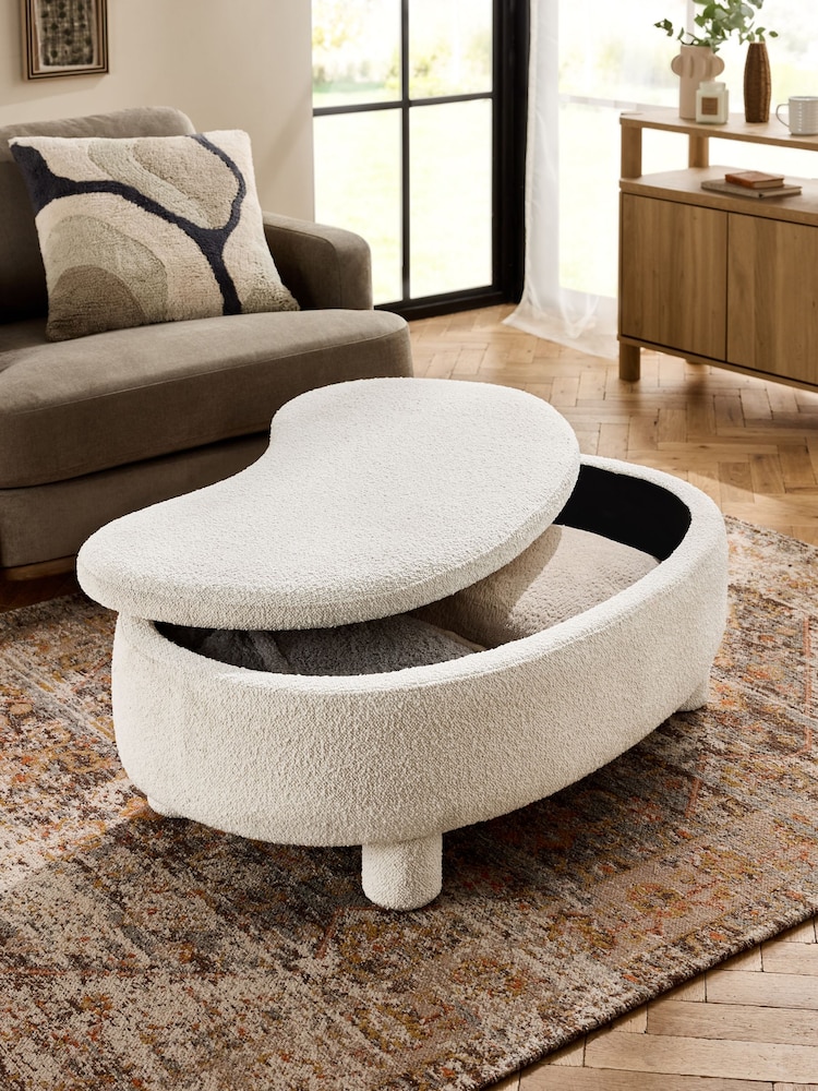 Casual Boucle Oyster Bloor Upholstered Storage Coffee Table - Image 2 of 9