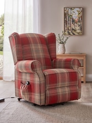 Versatile Check Stirling Red Riser Recliner Sherlock Highback Armchair - Image 1 of 12