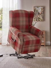 Versatile Check Stirling Red Riser Recliner Sherlock Highback Armchair - Image 6 of 12