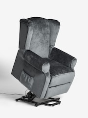 Plush Chenille Slate Blue Riser Recliner Sherlock Highback Armchair - Image 11 of 12