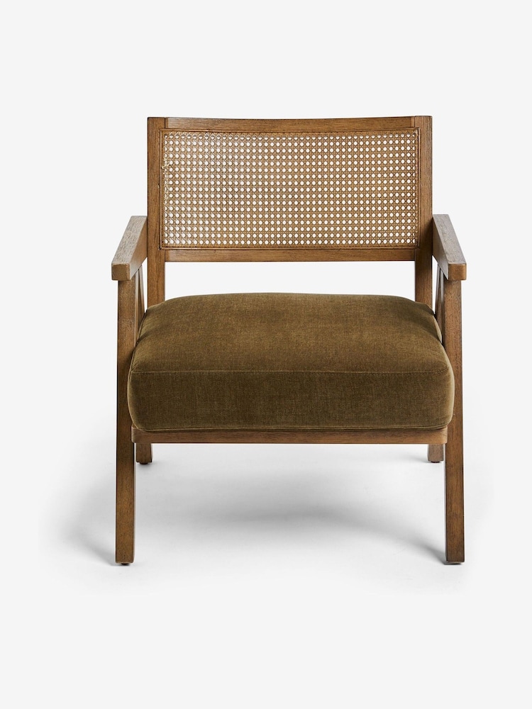 Bronx Frame, Fine Chenille Moss Green Abel Wooden Rattan Accent Chair - Image 2 of 9
