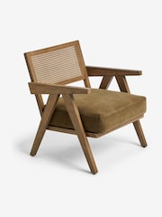 Bronx Frame, Fine Chenille Moss Green Abel Wooden Rattan Accent Chair - Image 3 of 9