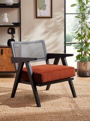 Black Frame, Soft Velvet Rust Brown Abel Wooden Rattan Accent Chair - Image 1 of 9