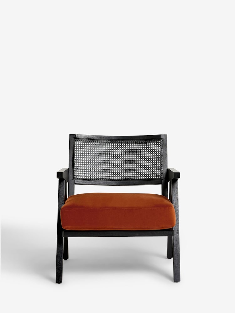 Black Frame, Soft Velvet Rust Brown Abel Wooden Rattan Accent Chair - Image 2 of 9