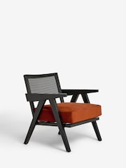 Black Frame, Soft Velvet Rust Brown Abel Wooden Rattan Accent Chair - Image 3 of 9