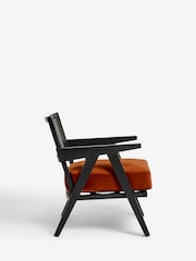 Black Frame, Soft Velvet Rust Brown Abel Wooden Rattan Accent Chair - Image 4 of 9