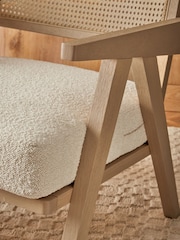 Oak Effect Frame, Casual Boucle Oyster Natural Abel Wooden Rattan Accent Chair - Image 2 of 10