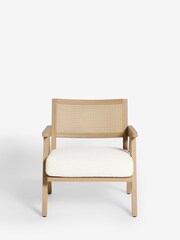 Oak Effect Frame, Casual Boucle Oyster Natural Abel Wooden Rattan Accent Chair - Image 3 of 10