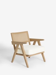 Oak Effect Frame, Casual Boucle Oyster Natural Abel Wooden Rattan Accent Chair - Image 4 of 10