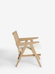 Oak Effect Frame, Casual Boucle Oyster Natural Abel Wooden Rattan Accent Chair - Image 5 of 10