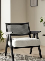 Black Frame, Casual Boucle Oyster Natural Abel Wooden Rattan Accent Chair - Image 1 of 9