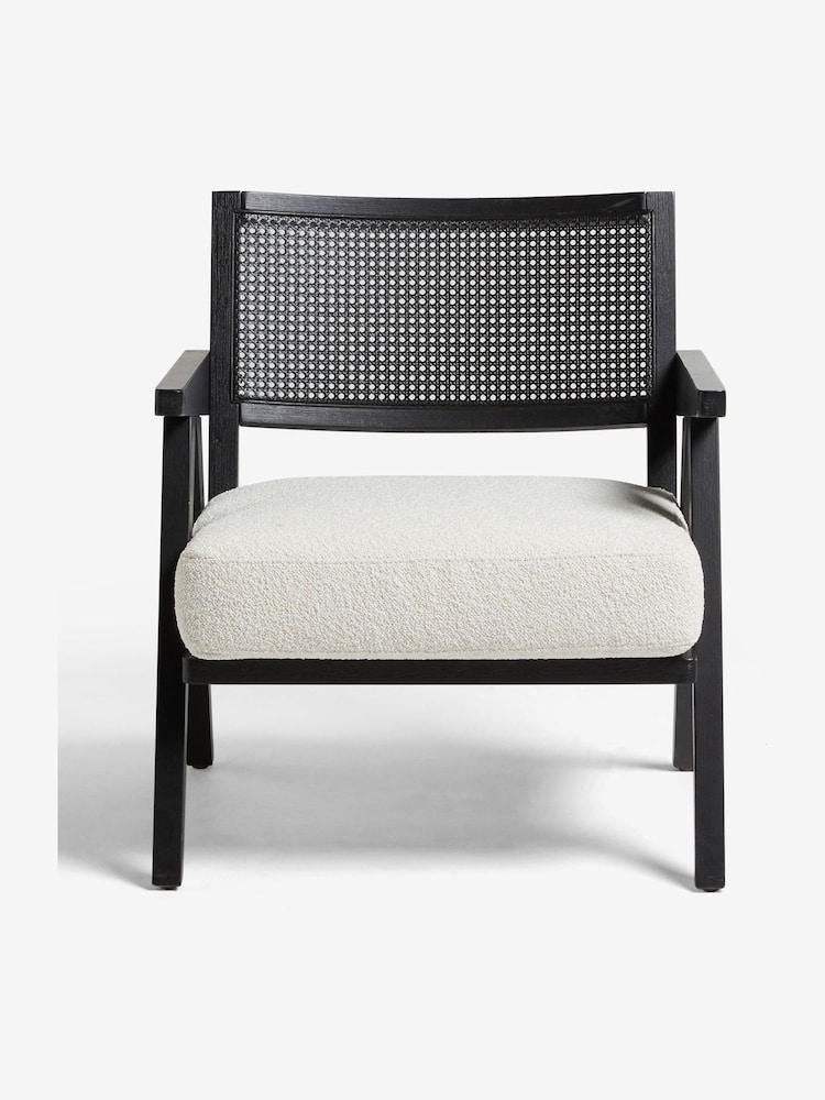 Black Frame, Casual Boucle Oyster Natural Abel Wooden Rattan Accent Chair - Image 2 of 9