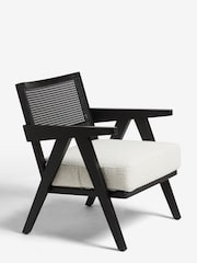 Black Frame, Casual Boucle Oyster Natural Abel Wooden Rattan Accent Chair - Image 4 of 9
