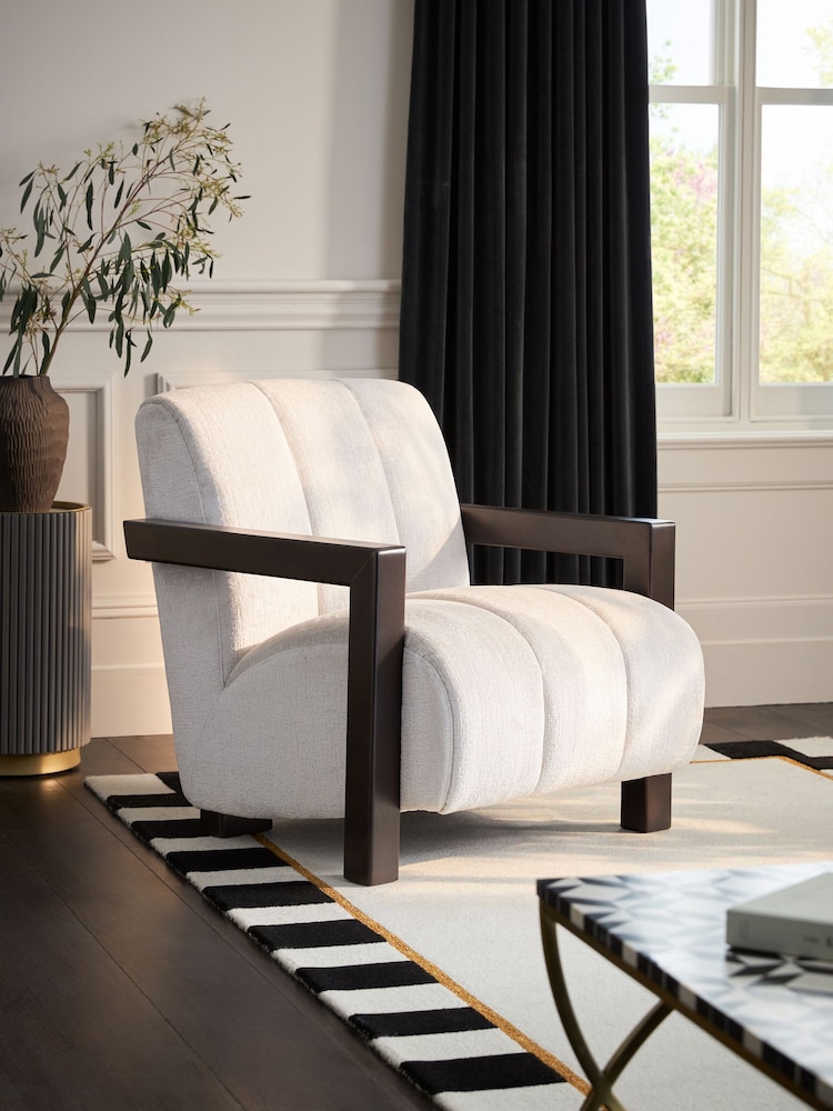 Plush Chenille Oyster Natural Ezra Frame Emmett Ribbed Wooden Accent Chair - Image 1 of 1