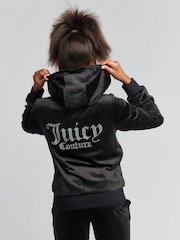 Čierna - Juicy Couture Diamanté Zip Through Hoodie - Obrázok 2 z 7