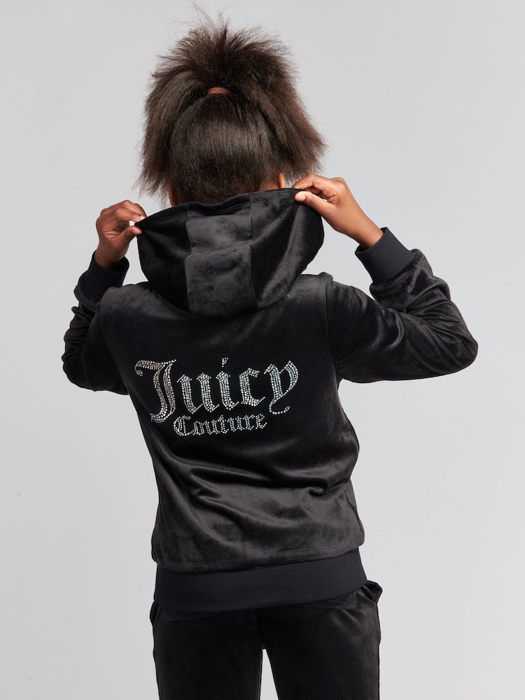 Čierna - Juicy Couture Diamanté Zip Through Hoodie - Obrázok 2 z 7