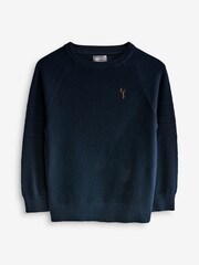 Navy Pique Crew Neck 100% Cotton Jumper - Image 1 of 1