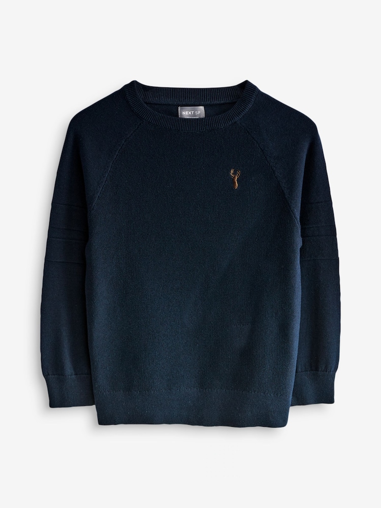Navy Pique Crew Neck 100% Cotton Jumper - Image 1 of 1