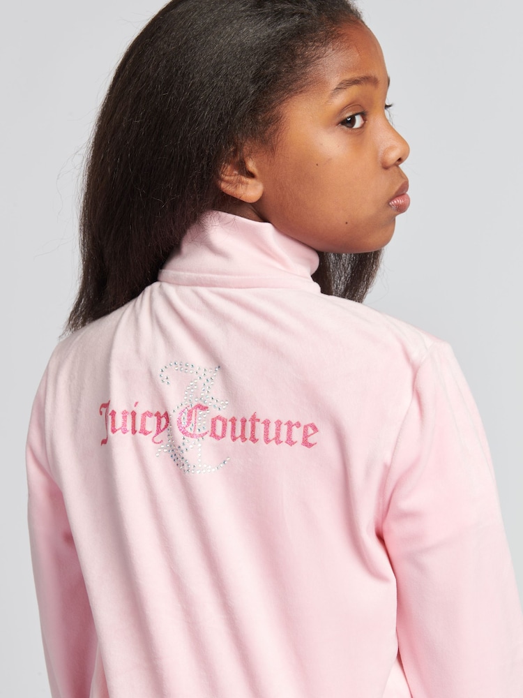 Juicy Couture Pink Slim Diamanté Zip Through Track Top and Joggers Set - Image 5 of 11