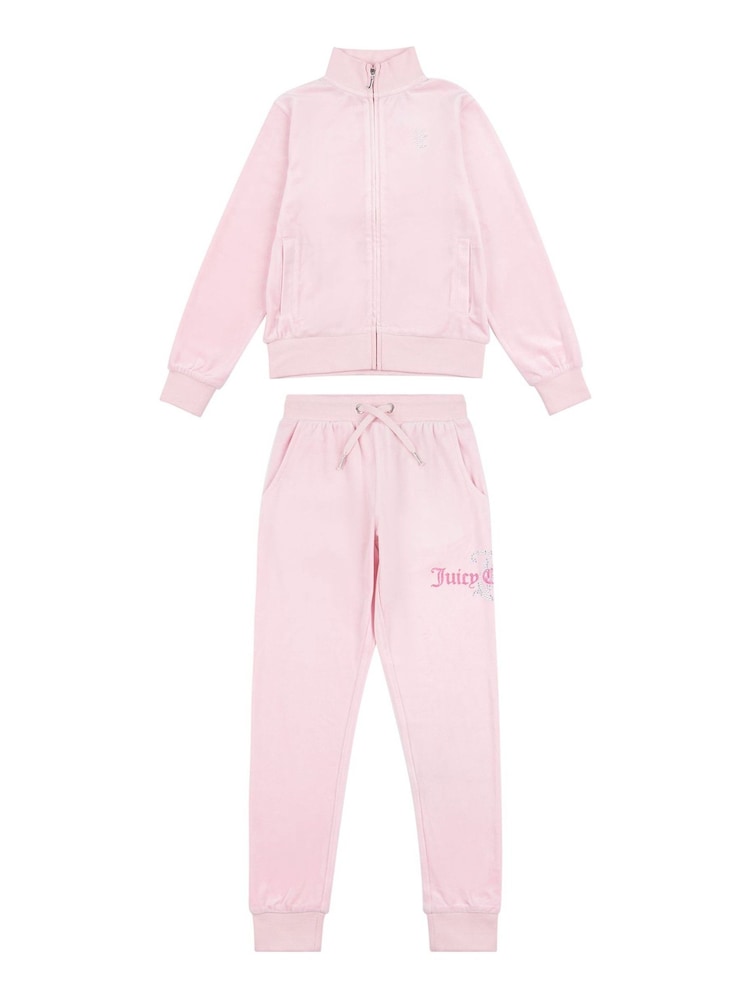 Juicy Couture Pink Slim Diamanté Zip Through Track Top and Joggers Set - Image 7 of 11