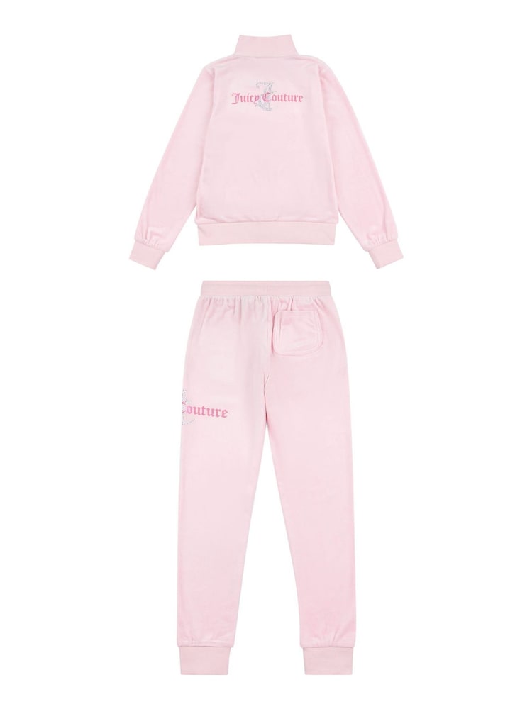 Juicy Couture Pink Slim Diamanté Zip Through Track Top and Joggers Set - Image 8 of 11