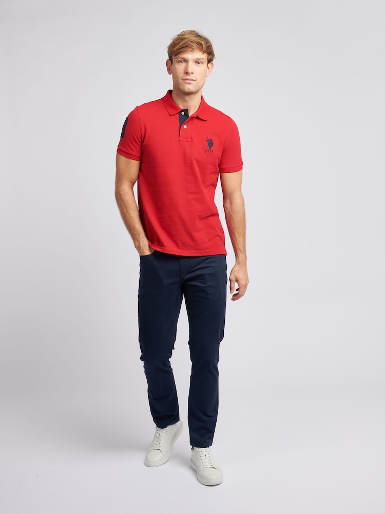 U.S. Polo Assn. Red Regular Fit Mens Player 3 Pique 100% Cotton Polo Shirt - Image 3 of 7