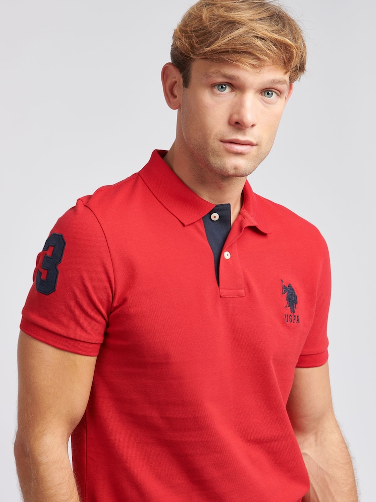 U.S. Polo Assn. Red Regular Fit Mens Player 3 Pique 100% Cotton Polo Shirt - Image 4 of 7