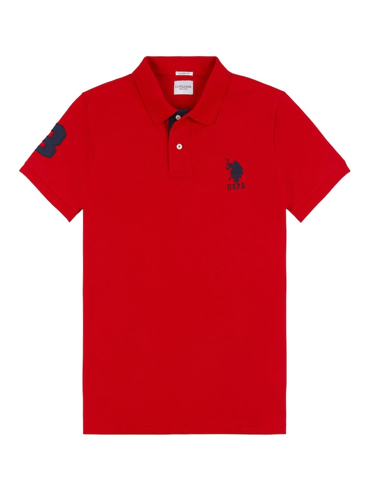 U.S. Polo Assn. Red Regular Fit Mens Player 3 Pique 100% Cotton Polo Shirt - Image 5 of 7
