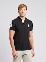 U.S. Polo Assn. Black Regular Fit Mens Player 3 Pique 100% Cotton Polo Shirt - Image 1 of 8