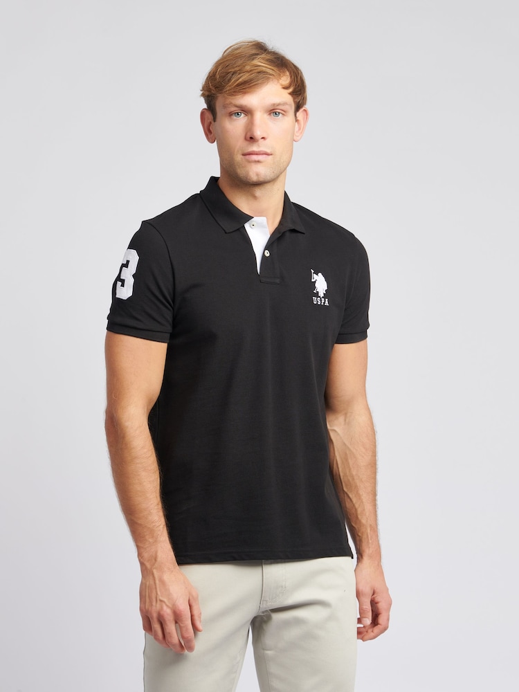 U.S. Polo Assn. Black Regular Fit Mens Player 3 Pique 100% Cotton Polo Shirt - Image 1 of 8