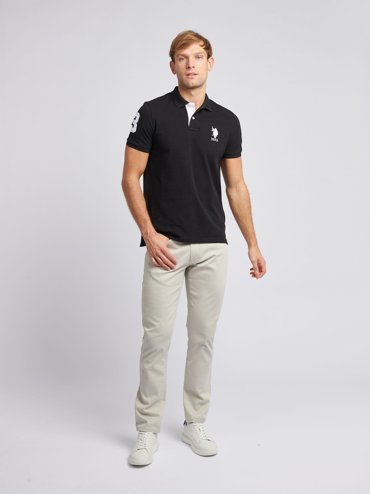 U.S. Polo Assn. Black Regular Fit Mens Player 3 Pique 100% Cotton Polo Shirt - Image 3 of 8