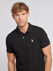 أسود - قميص بولو منسوج من القطن 100%، تلبيس قياسي من U.S. Polo Assn. - صورة 4 من 8