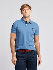 U.S. Polo Assn. Sky Blue Regular Fit Mens Player 3 Pique 100% Cotton Polo Shirt - Image 1 of 8