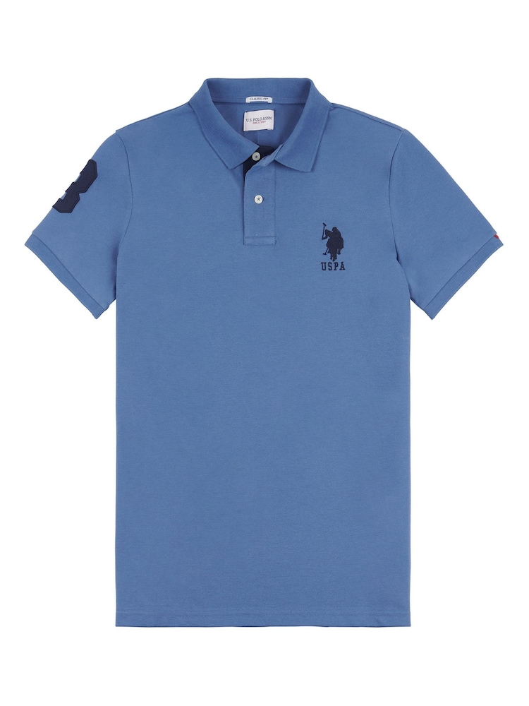 U.S. Polo Assn. Sky Blue Regular Fit Mens Player 3 Pique 100% Cotton Polo Shirt - Image 6 of 8