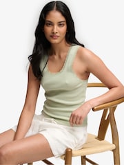 SUPERDRY Green Vintage Lace Trim Vest - Image 1 of 7