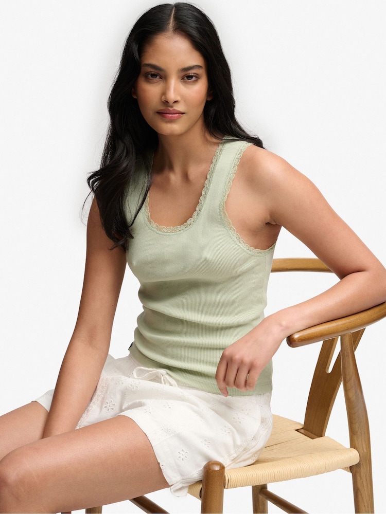 SUPERDRY Green Vintage Lace Trim Vest - Image 1 of 7