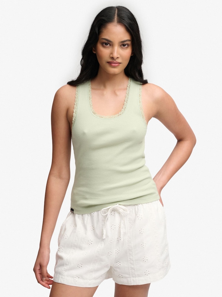 SUPERDRY Green Vintage Lace Trim Vest - Image 2 of 7